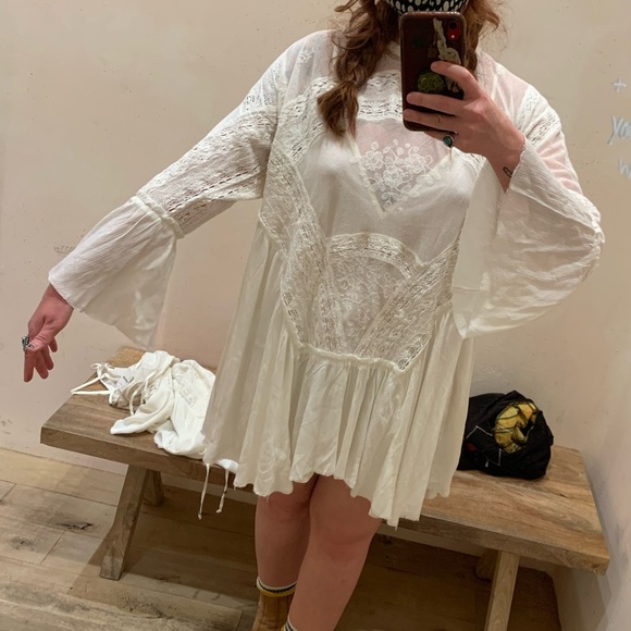 NWT Free People Lace Belle Sleeve Victorian Style Mini Dress Ivory Size Small - Picture 2 of 12